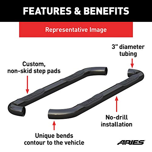 ARIES 204076 3-Inch Round Black Steel Nerf Bars, No-Drill, Select Hummer H3
