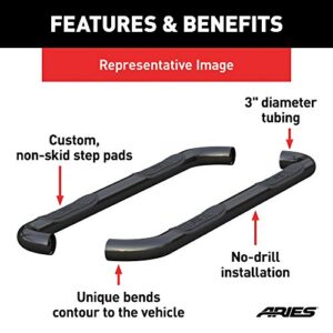 ARIES 204031 3-Inch Round Black Steel Nerf Bars, No-Drill, Select Chevrolet Traverse, GMC Acadia, Saturn Outlook