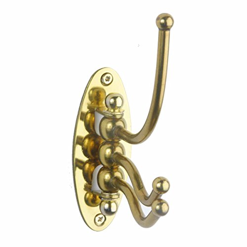 Renovators Supply Swivel Triple Hooks Antique Brass Polished Cast Brass Three Foldable Metal Arm Wall Hanger for Bathroom or Kitchen Towels Easy Install Wall or Door Mounted Cloth Holder Hooks