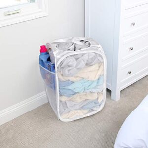 Smart Design Deluxe Mesh Pop Up Square Laundry Hamper w/ Side Pocket & Handles - VentilAir Fabric Collapsible Design - for Clothes & Laundry - Home - (Holds 2 Loads) (14 x 23 Inch) [White]