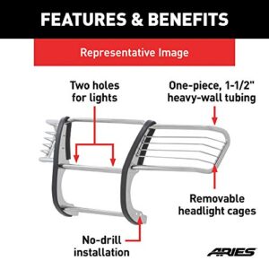 ARIES 4076-2 1-1/2-Inch Polished Stainless Steel Grille Guard, No-Drill, Select Hummer H2