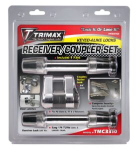 trimax 2- t3’s – 5/8″ reciever & (1) tmc10 span coupler lock, with flat keys tmc3310, clam packaging