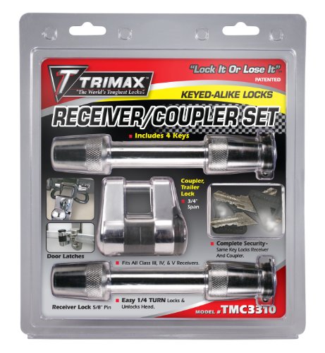 Trimax 2- T3'S - 5/8" Reciever & (1) Tmc10 Span Coupler Lock, with Flat Keys TMC3310, Clam Packaging