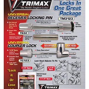 Trimax 2- T3'S - 5/8" Reciever & (1) Tmc10 Span Coupler Lock, with Flat Keys TMC3310, Clam Packaging