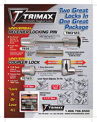 Trimax 2- T3'S - 5/8" Reciever & (1) Tmc10 Span Coupler Lock, with Flat Keys TMC3310, Clam Packaging