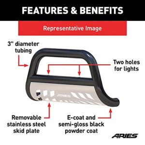 ARIES B35-2002 3-Inch Black Steel Bull Bar, No-Drill, Select Toyota Tacoma