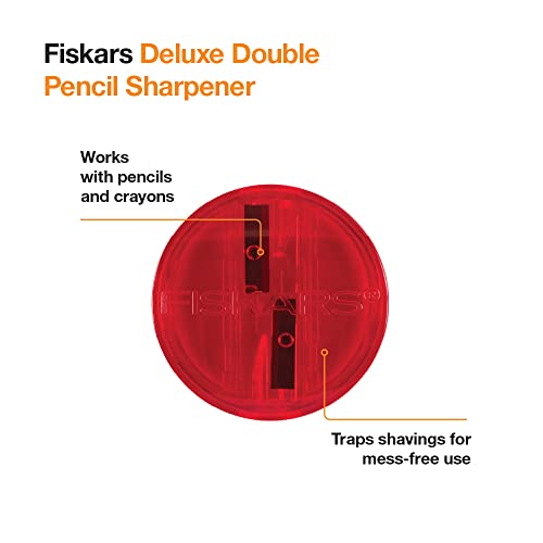 Fiskars 12-95854J Back to School Supplies Deluxe Double Pencil Sharpener, Color Received May Vary