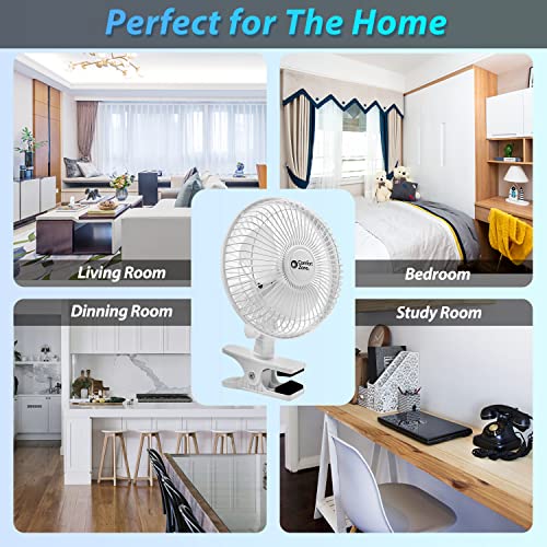 Comfort Zone CZ6C 6-inch Quiet Portable Indoor 2-Speed Desk Fan with Clip and Fully Adjustable Tilt, White for Home, Office, Bedroom