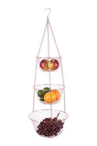 fox run 3-tier copper kitchen hanging fruit baskets, 32 inches