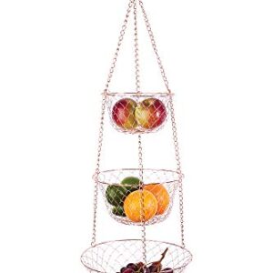 Fox Run 3-Tier Copper Kitchen Hanging Fruit Baskets, 32 Inches