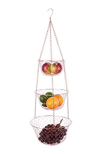 Fox Run 3-Tier Copper Kitchen Hanging Fruit Baskets, 32 Inches