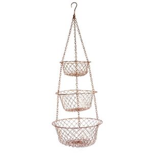 Fox Run 3-Tier Copper Kitchen Hanging Fruit Baskets, 32 Inches