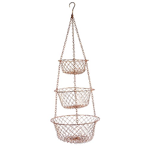 Fox Run 3-Tier Copper Kitchen Hanging Fruit Baskets, 32 Inches