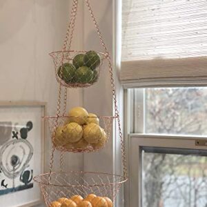 Fox Run 3-Tier Copper Kitchen Hanging Fruit Baskets, 32 Inches