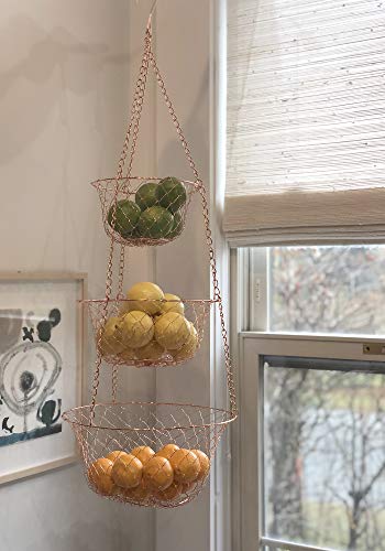 Fox Run 3-Tier Copper Kitchen Hanging Fruit Baskets, 32 Inches