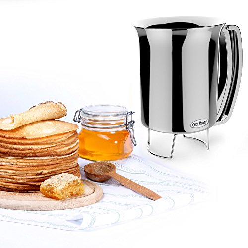 Pancake Batter Dispenser- Gourmet Stainless-Steel Pourer- Perfect for Baking Cupcakes, Waffles, Cakes, and Muffins- No Drip Dispenser by Chef Buddy