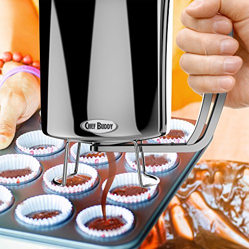 Pancake Batter Dispenser- Gourmet Stainless-Steel Pourer- Perfect for Baking Cupcakes, Waffles, Cakes, and Muffins- No Drip Dispenser by Chef Buddy