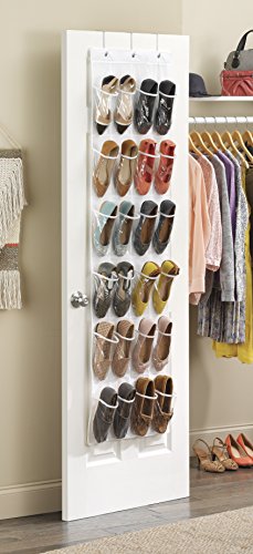 Whitmor Door Shoe Bag Hanging Organizer-12 Pair-24 Oversized Pockets, Clear