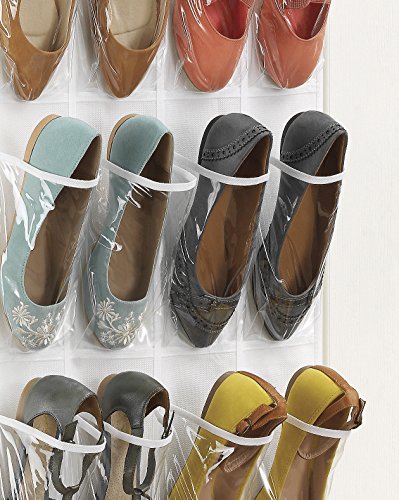 Whitmor Door Shoe Bag Hanging Organizer-12 Pair-24 Oversized Pockets, Clear