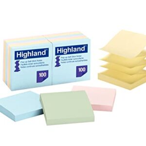 Highland Pop-up Sticky Notes, 3 x 3 Inches, Assorted Pastel Colors, 12 Pack (6549-PUA)