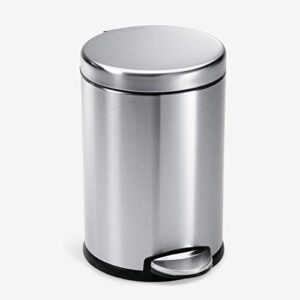 simplehuman 4.5 liter / 1.2 gallon round bathroom step trash can, brushed stainless steel