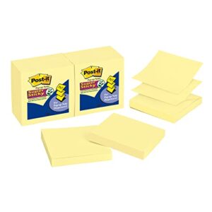 post-it super sticky pop-up notes, 3×3 in, 12 pads, 2x the sticking power, canary yellow, recyclable (r330-12ssc)
