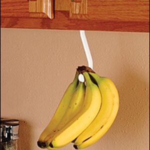 Banana Hook Hanger Under Cabinet Hook Ripens Bananas with Less Bruises | Hang Other Lightweight Kitchen Items, Folds Up Out of Sight When Not in Use, Self-Adhesive + Pre-drilled Screw Holes (White)