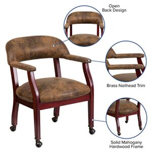 Flash Furniture Bomber Jacket Brown Luxurious Conference Chair with Accent Nail Trim and Casters