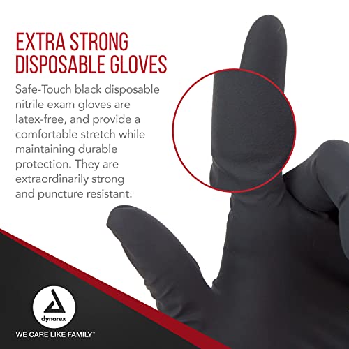 Dynarex Safe-Touch Black Disposable Nitrile Exam Gloves, Powder-Free, Used in Healthcare and Professional Settings, Law Enforcement, Tattoo, Salon or Spa, Large, 1 Box of 100 Gloves