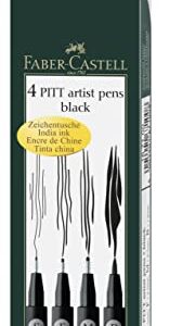 Faber Castell 167100 Pit Artist Pens, Set of 4, Black Assortment, 199 S, F, M, B