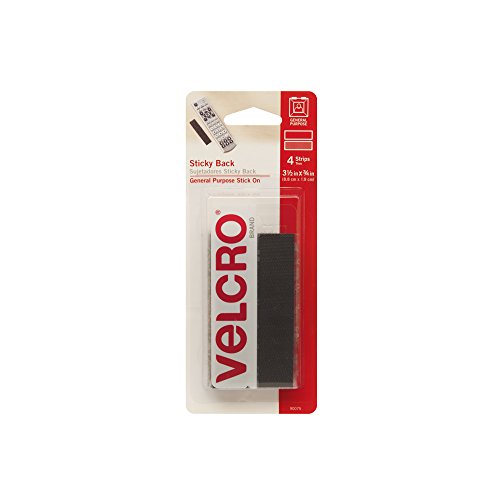 VELCRO Brand Sticky Back Strips with Adhesive | 4 Count | Black 3 1/2 x 3/4 In | Hook and Loop Fasteners for Home Organization, Classroom or Office