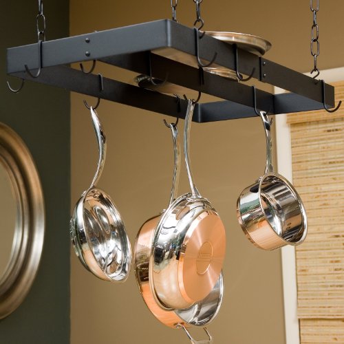 Rogar Black Rectangular Pot Rack with Centerbar