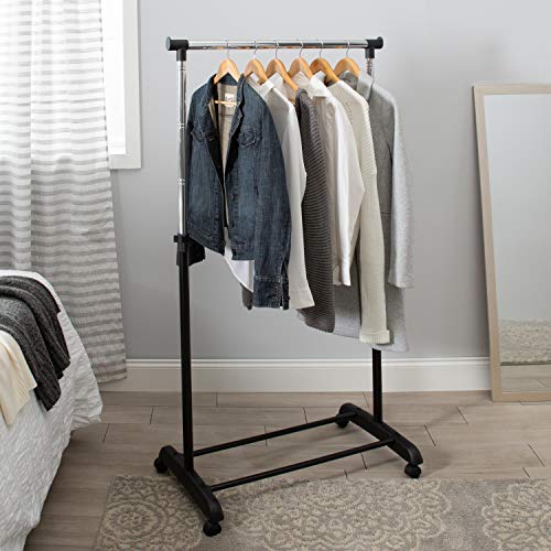 Organize It All Adjustable Clothes Garment Rack, Rolling, Bedroom and Closet Organization