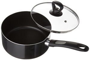 mirro a7972484 get a grip aluminum nonstick 3-quart saucepan with glass lid cover cookware, black