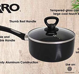 Mirro A7972484 Get A Grip Aluminum Nonstick 3-Quart Saucepan with Glass Lid Cover Cookware, Black