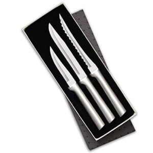 rada cutlery cooking essentials knife starter gift 3 piece stainless steel set with brushed aluminum, made in the usa, silver handle