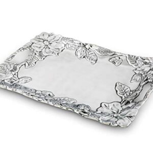 Arthur Court Designs Aluminum Magnolia Clutch Breakfast & Dinner Serving for Drinks Snack Fruits, Food Coffee Table Storage Tray for Home Decoration 18.5 inch x 13.75 inch