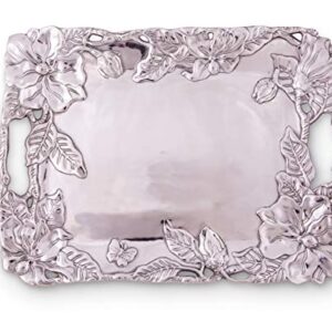 Arthur Court Designs Aluminum Magnolia Clutch Breakfast & Dinner Serving for Drinks Snack Fruits, Food Coffee Table Storage Tray for Home Decoration 18.5 inch x 13.75 inch