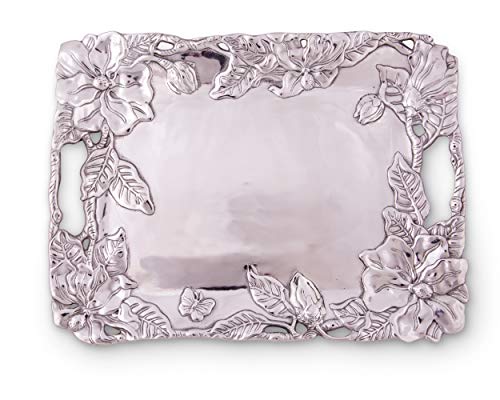 Arthur Court Designs Aluminum Magnolia Clutch Breakfast & Dinner Serving for Drinks Snack Fruits, Food Coffee Table Storage Tray for Home Decoration 18.5 inch x 13.75 inch