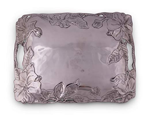 Arthur Court Designs Aluminum Magnolia Clutch Breakfast & Dinner Serving for Drinks Snack Fruits, Food Coffee Table Storage Tray for Home Decoration 18.5 inch x 13.75 inch