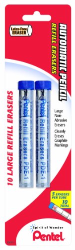 Pentel PDE1BP2 Refill Eraser for AL, AX and PD Pencil Series 5 pieces per Tube, (2x tubes) White