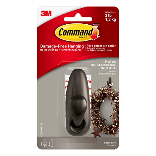 Command FC12-ORB, 1, 2 strips Metal Hook, Medium, Oil-Rubbed Bronze