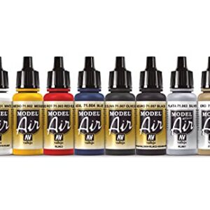 Vallejo Metallic Colors Model Air Paint, 8 bottles X 17ml