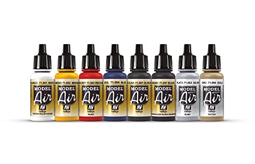 Vallejo Metallic Colors Model Air Paint, 8 bottles X 17ml