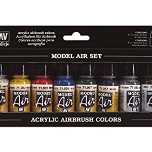 Vallejo Metallic Colors Model Air Paint, 8 bottles X 17ml