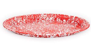 crow canyon home enamelware oval platter, 18 inch, red/white splatter
