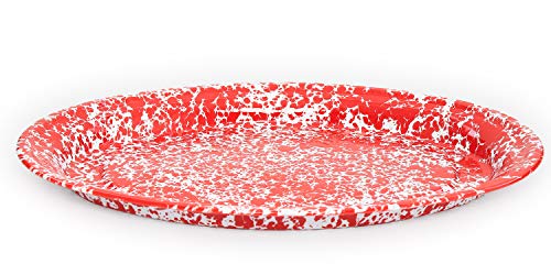 Crow Canyon Home Enamelware Oval Platter, 18 inch, Red/White Splatter