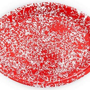 Crow Canyon Home Enamelware Oval Platter, 18 inch, Red/White Splatter