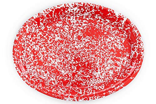 Crow Canyon Home Enamelware Oval Platter, 18 inch, Red/White Splatter