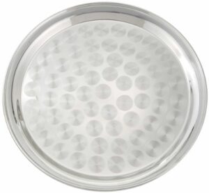 winco round tray with swirl pattern, 14-inch, stainless steel